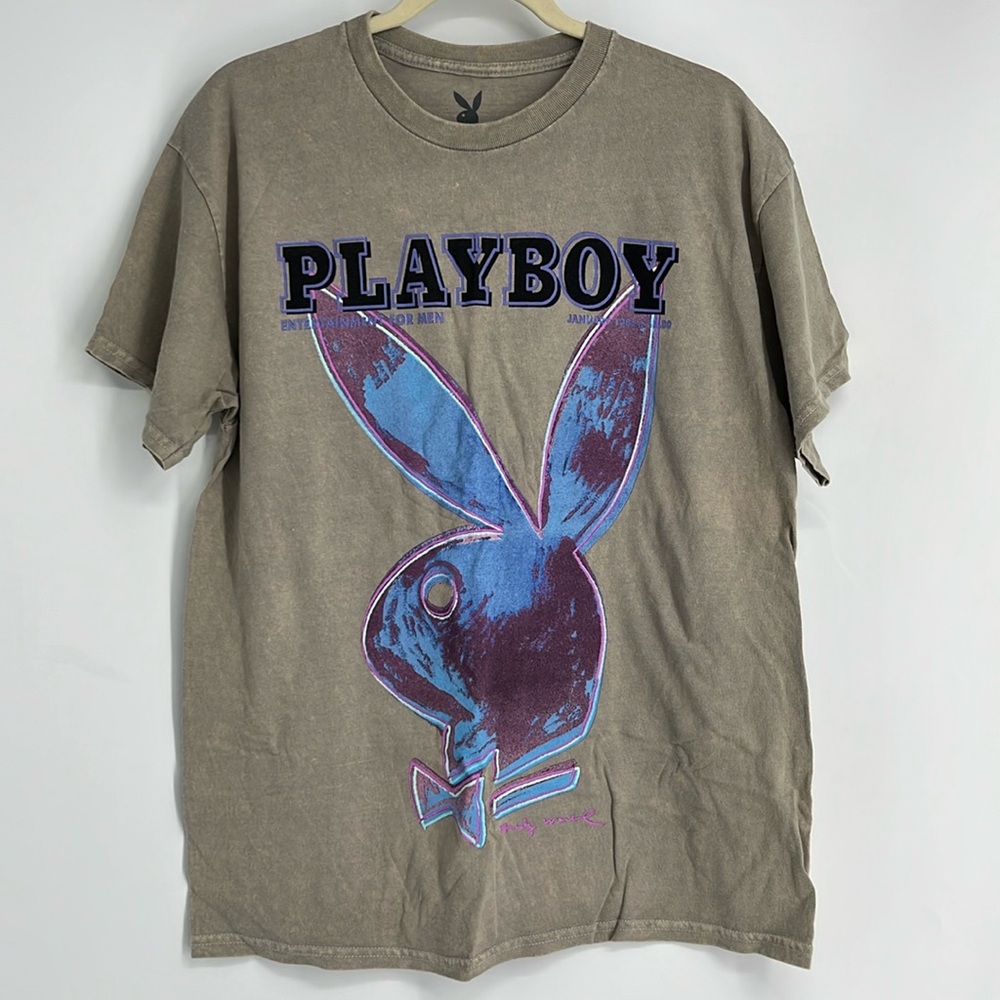 PLAYBOY Brown Tee with Blue Graphic